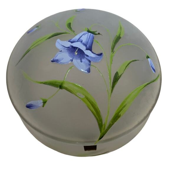 Vintage Hand Painted Clear Frost Hinge Lid Vanity Jar Floral Good Used Condition - Picture 4 of 9